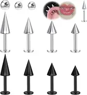 [BodyAce] 16G Spike Flact Back Earrings Cartilage Lip Rings, Stainless Steel Daith Helix Tragus Studs, Rook Lobe Lip Piercing for Women Men