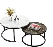 Foret Coffee Table Nesting Side 2pc Set 80cm Tea Marble Look Glass Brown White