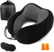 FLRWDJL Travel Pillow Memory Foam Neck Pillow for Travel Head Support Includes 3D Eye Masks, Earplugs and Luxury Bag Adult Kids Travel Neck Portable Pillows for Airplane, Cars, Train