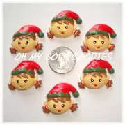 6PC CHRISTMAS ELFIE ELF GIRL FLATBACK RESINS 4 HOLIDAY SHELF HAIRBOW BOW CENTER