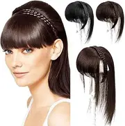 10 Inches Women Human Hair Braided Headband Hairpiece Natural Looking Hairband Braids Human Hair Topper Clip in Topper Top Wiglets With Bangs Twist Braid Human Hair Topper Dark Brown