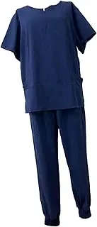 [Tadill] Nursing Scrub Set Top and Pants Short Sleeves Comfortable Clothes with Multi Pockets for Pet Grooming SPA Beauty Salon, Dark Blue