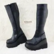 Shaker 100 Black Matte Platform 4.5" Wedge Heel Knee Boots NY DEMONIA