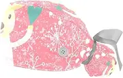 [WOSHJIUK] Working Hat 2 Pack Scrub Caps for Women,Happy New Year Reindeer,Tie Back Cap Adjustable Scrub Hat