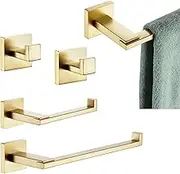 KOKOSIRI 5-Piece Bathroom Hardware Set Bath Accessories Included Towel Bars Toilet Paper Holder Robe Hooks Wall Mount, Gold Stainless Steel B12A5-BG