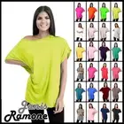 Womens Oversized T-Shirt Off Shoulder Top Plain Slash Neck Summer Bardot T-Shirt