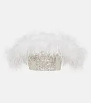 [Self-Portrait] Self-Portrait Sequined feather-trimmed crop top AU 4 silver