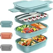 Lunch Box Adult Bento Box,Stackable Bento Lunch Box Container Built in Utensil Set for Adult and Kids Modern Style Lunch Container for School,Office,Picnic Leak Proof,Dishwasher Microwave Safe - Green