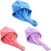 HONMEET 3pcs Microfiber Dry Hair Cap Hair Towel Wrap Turban Bathing Cap for Women Girls Quick Dry Absorbent Plain Random Color