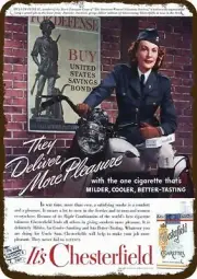1942 CHESTERFIELD Cigarettes Vintage Look DECORATIVE METAL SIGN - MOTORCYCLE WOM