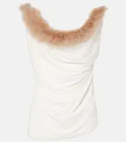 [Coperni] Coperni Boa feather-trimmed jersey top AU 14 white