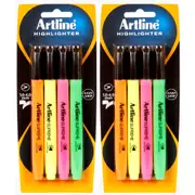 2x 4pc Artline Supreme Highlighter Marker Pen Set Craft School Assorted Colours