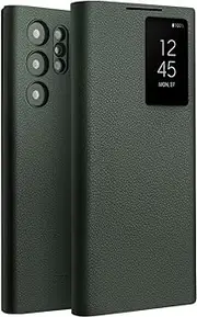 Intelligent Leather Mobile Phone Case for Samsung Galaxy S24 Ultra. Automatic Sleep/Wake/Smart Holster for Samsung S 24 Ultra. Cell Phone Cover Green