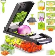 16-in-1 Vegetable Chopper & Slicer with Stainless Steel Blades and Storage Container Multi-Function Kitchen Cutter for Slicing, Dicing, Chopping, Grating, and Julienne BPA-Free & Easy to Clean