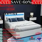 Bed Frame Double RGB LED Gas Lift Base Storage Upholstered Leather Wooden White