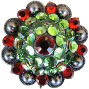 64HS Set Of 32 Western Screw Back Concho Green Siam Crystal Bling Cowgirl