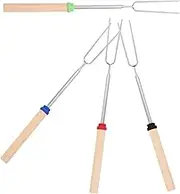 CIYODO 4pcs Telescopic Stainless Steel Fondue Forks with Wooden Handles for Chocolate Cheese and Vegetables Heat Resistant Skewers for BBQ Hot Pot and Desserts