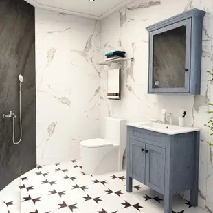 Cozy衛浴《時尚衛浴套組NO.39》馬桶+60CM復古藍烤漆盆櫃+復古藍烤漆鏡櫃+不鏽鋼五金配件 (6.4折)