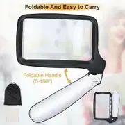 Folding Magnifying Glass with Light, 2X Magnified Glass 5 Dimmable LED Lighted for Reading, Handheld Rectangular Magnifier for older people