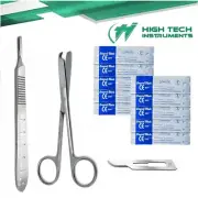 Suture Stitch Scissors 4.5"+Scalpel Handle #3 + 10 Surgical Blades #15