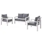 Coogee 4 Seater White Aluminium Outdoor Sofa Lounge with Grey Cushions