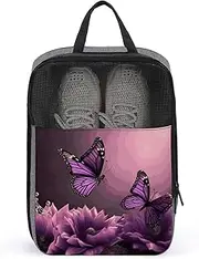 [Dwrepo] 3D Flowers And Purple Butterfly Travel Shoes Carrier Dustproof Portable Shoe Pouch Carrying Strap Handheld Shoe Bag for Travel Daily Use Storage Pouch, gray, One size, Travel Shoes Carrier, Gray, One