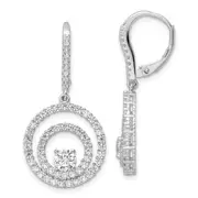 Sterling Silver Rhodium-Plated Polished Cz Circles Leverback Earrings