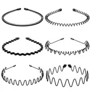 6Pcs Unisex Wavy Headband Metal Men Hair Band Elastic Non Slip Hair Hoop