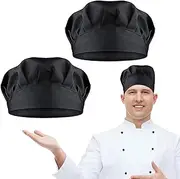 [TIESOME] 2PCS Chef Hat Adjustable Elastic Baker Kitchen Cooking Chef Cap, Reusable and Washable Durable Pure Cotton Cook Cap