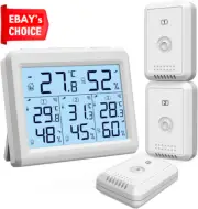 Digital Thermometer Hygrometer Indoor Outdoor 3 Sensors Backlight Max Min Record