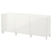 BESTÅ storage combination with doors, white/Selsviken/Stubbarp high-gloss/white, 180x42x74 cm