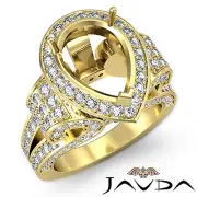 Diamond Engagement Huge Ring Vintage Style Pear Semi Mount 18k Yellow Gold 2.4Ct