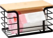 Trash Bag Holder with Bamboo Top,Stackable Storage for Kitchen Laundry Organizer