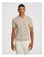 [yd.] Rutherford Knitted Polo Shirt in Taupe