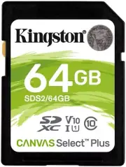 64GB Kingston Canvas Select Plus SD Card Class 10 V10 UHS-I High Speed (SDS2/64)