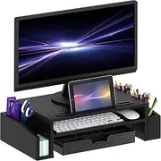 SimpleHouseware Monitor Stand Riser with Drawer and 2 Side Desk Organiser, Black