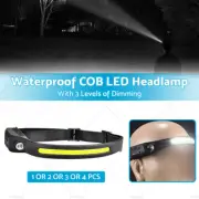 COB LED Headlamp Motion Sensor Head Torch USB Rechargeable Headlight Waterproof