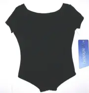 Danskin Leotard Bodysuit Short Slv SS Cotton Blend Black New Child Girl Full Fit