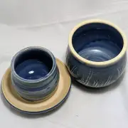 New Kyle Smith Pottery SC Ceramic Butter Crock Butter Keeper Blue & Green