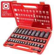 Impact Socket Set - 40 Piece Metric Standard Deep Sockets 38 inch 12 inch Dr
