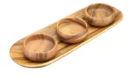 Wood 7-Piece Serving Set with 17" Appetizer/Bread Tray and 3x4.5 Round Nut & Dip