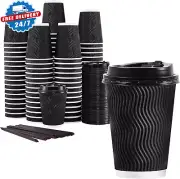 12Oz Coffee Cups, Disposable Coffee Cups with Lids and Straws, to Go Coffee Cups