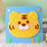 Embroidery Doll Set, Cartoon Animal Felt Embroidery Stitching with Stickers, Embroidery Set Punch Needle Cartoon Animal Sewing Craft Kit for Boys Girls Beginners