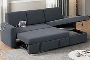 [Yaheetech] Sectional Sofa L-Shaped Sofa Couch Bed w/Chaise & USB, Reversible Couch Sleeper w/Pull Out Bed & Storage Space Living Room Dark Gray