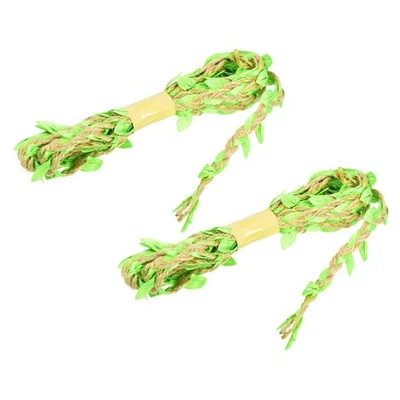 2Pcs 6.6ft 5mm Burlap Leaf Ribbon Natural Jute Rope Twine, Fluorescent Green