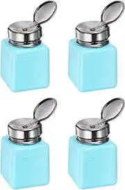 uxcell 4PCS 120ML(4oz) Push Down Alcohol Dispenser Pump Liquid Press Empty Bottles Refillable Container for Acetone Cleanser Nail Polish Remover, Blue