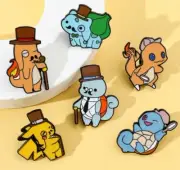Pokemon 6pcs Pikachu Charmander Squirtle Bulbasaur Hat Monocle Enamel Pin Brooch