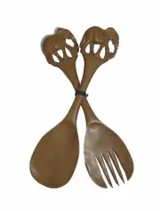 12” Wooden Salad Serving Fork & Spoon 2 Pcs Set Hand Carved Elephant New