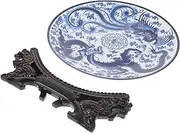 Ciieeo 1Set Decorative Chinese Blue and White Porcelain Plate with Stand Ceramic Snack Serving Tray for Table Decor Elegant Food Display Plate for Home and Restaurant Use