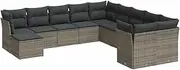 vidaxl Garden Sofa Set - Modular Outdoor Lounge in Grey Poly Rattan/Cushion Seating for Patio, Terrace, Backyard/Comfortable Foam, Washable Covers/Corner, Centre & Stool Pieces/uv-Resistant